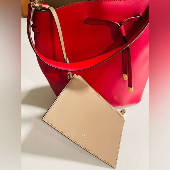 NWT, Ralph Lauren’s Deyden Debby (Drawstring Medium Sized Crimson Bag) W/Wallet - Picture 3 of 5